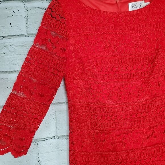 Eliza J Red Lace Sheath Dress knee length - Picture 8 of 12